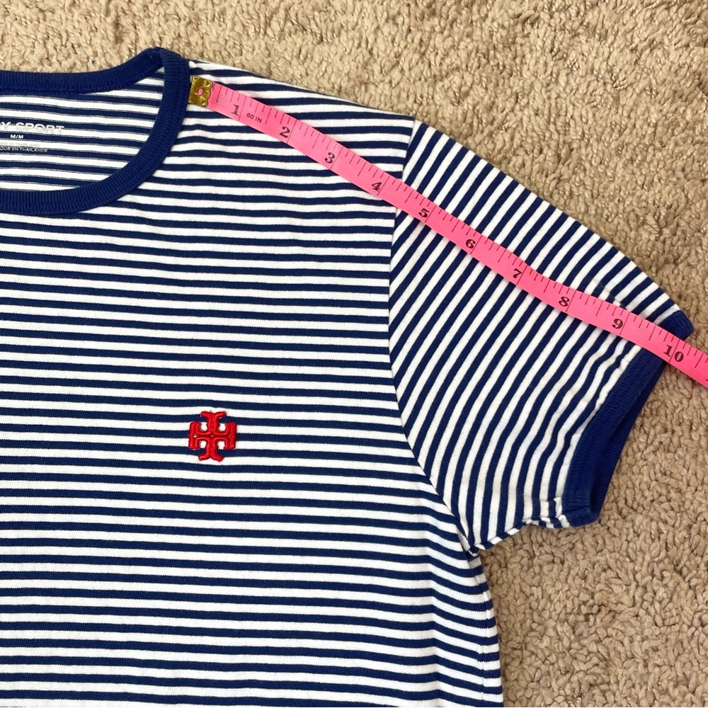 Tory Burch Sport Women's Blue Striped Cotton-Jersey Short Sleeve T-Shirt Medium - Picture 11 of 15